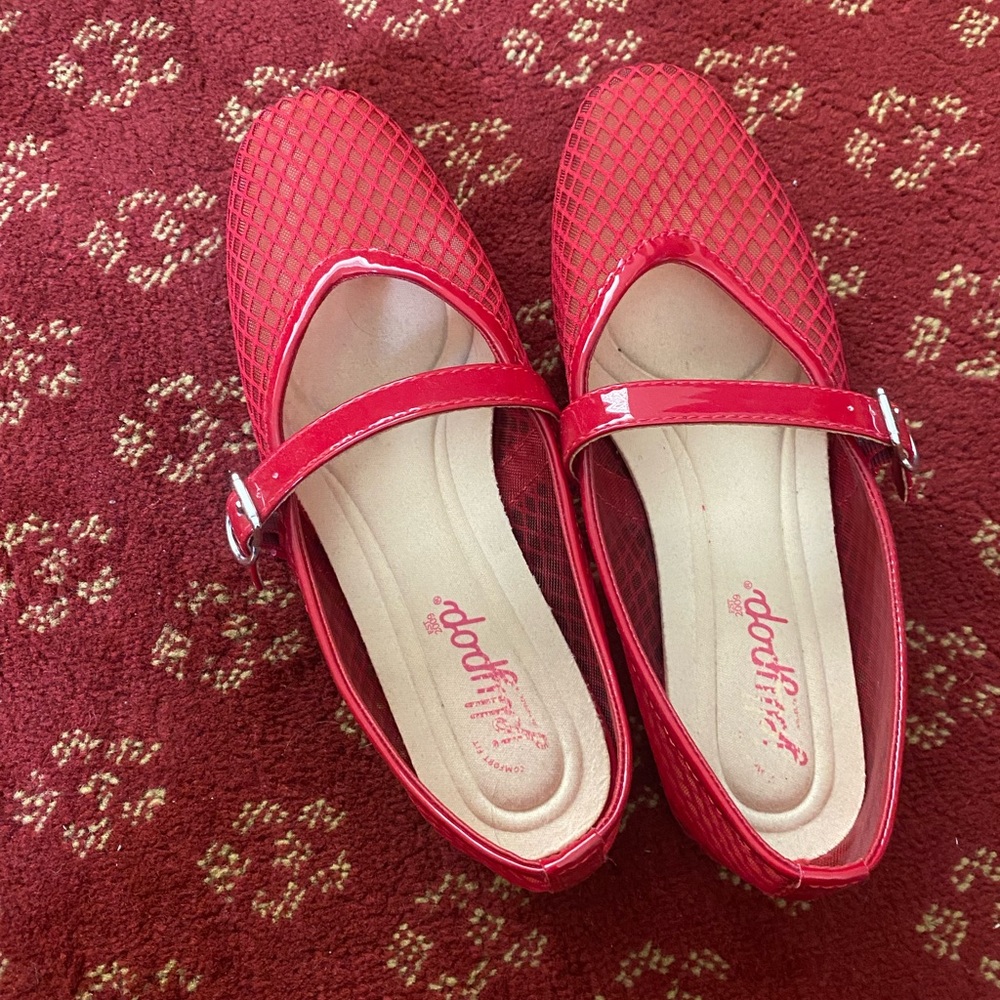 Red mesh mary janes